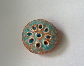 Ceramic Wall Art Orange and Turquoise  Lotus Seed Pod 11