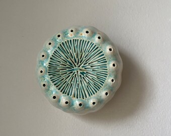 Ceramic Wall Art Matte Cream and Blue Spore Pod 3