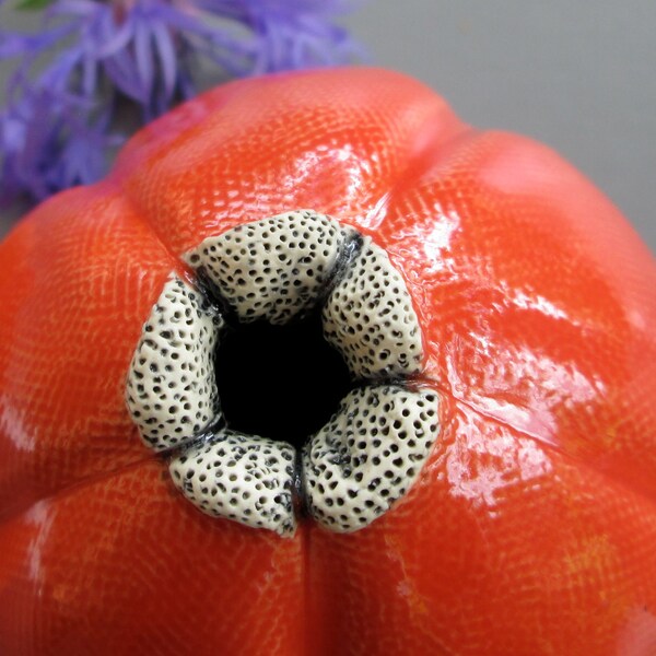 Small Red Orange Ceramic Pod Vase