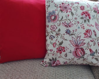 1 (one ) set pillow covers, Red Floral, washable, cotton  poly, Gaberdine, hidden zipper, Throw pillow covers.