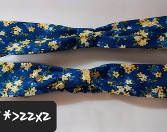 Head Bands  - hat bands, Blue , yellow flowers, cotton, washable, Elastic back.22 x 2 inch approx.,Womans,teens #31