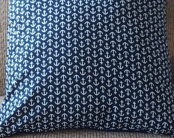 Anchors Pillow cover 16x16, Navy with White Anchors, Navy back ,prewashed, Hidden zipper,Decortive, Nautical Home Decor,