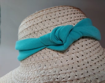 Hat band, The Knot, 22 x 2 inch, cotton,poly stretch , T-shirt fabric, Soft, washable,Elastic back ladies, teens. Turquoise