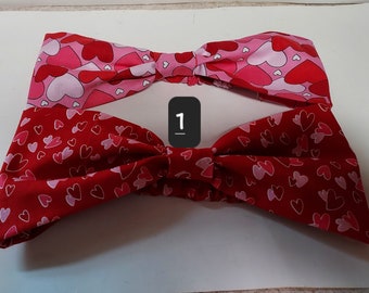 Head Band ,Hearts, Valentine, All ocassion,Red, PinK,  cotton, poly, washable, Small 20 to 23, elastic band,Womans, TeenGirls, Hobo.