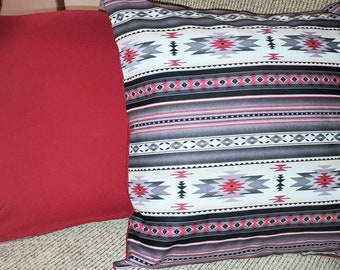 1 (one ) set Aztec South West pillow covers, Red, Greys,washable, cotton  poly, Gaberdine, hidden zipper, Throw pillow covers.