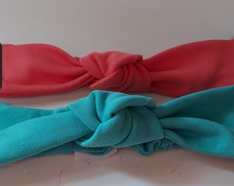 The Knot Head Band , T-shirt stretch knit,  turquoise or Pink, washable, lg, xlg