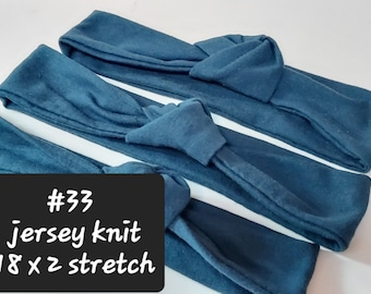 Headband, Hat Band,  The Knot, Navy Blue, Jersey stretch  t shirt knit, 18x 2 inch ,medium, stretch, washable.