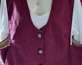 Ladies Wine  Flannel Vest fully lined, size XL, fancy buttons.washable,Machine top stitched, Side panels, spring, fall , winter, USA