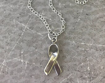 Awareness Ribbon Necklace - Sterling Silver Necklace - Breast Cancer Awareness - Awareness Ribbon Handmade by SplendorVendor