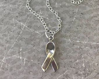 Awareness Ribbon Necklace - Sterling Silver Necklace - Breast Cancer Awareness - Awareness Ribbon Handmade by SplendorVendor
