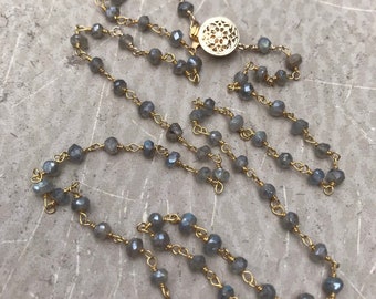 Labradorite Necklace - Faceted Mystic Labradorite Gemstones Wire-Wrapped with Gold Vermeil - Rosary Style - Stargazer by SplendorVendor