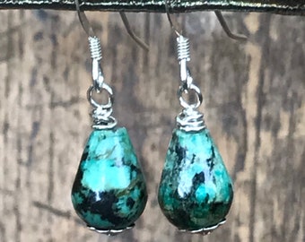 African Turquoise and Sterling Silver Earrings - CATCHING TEARDROPS handmade by SplendorVendor