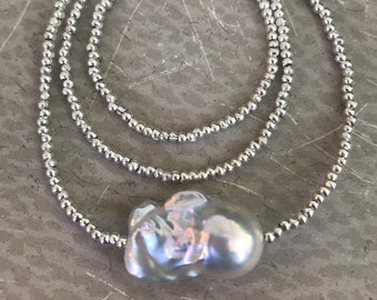 Baroque Pearl and Hill Tribe Fine Silver Necklace - Freeform Freshwater Pearl - Genuine Pearl - LOVESTRUCK I Handmade by SplendorVendor