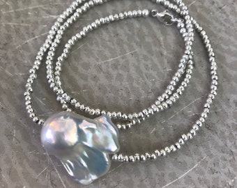 Baroque Pearl and Hill Tribe Fine Silver Necklace - Freeform Freshwater Pearl - Genuine Pearl - LOVESTRUCK II Handmade by SplendorVendor