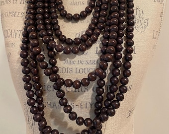 Dark Brown Wooden Bead Necklace - Multi-Strand Layers - Boho Chic Style - Bohemian Muse in Espresso Handmade by SplendorVendor