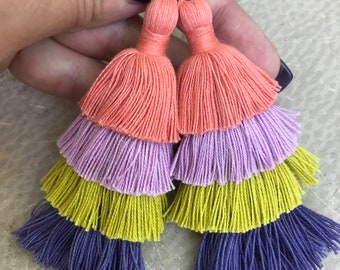 Tropicana Cascade Tassel Earrings with Sterling Silver Earwires - Tiered Tassel Boho Style - Tassel Cascade Handmade by SplendorVendor