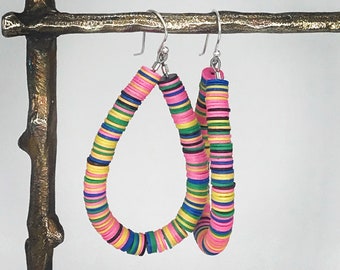 Rainbow Hoop Earrings ~ Vinyl Disc Hoop Earrings ~ Boho Style Jewelry ~ A COLOR STORY Handmade by SplendorVendor