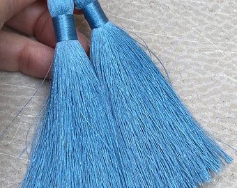Blue Long Tassel Earrings ~ Denim Blue ~ Shoulder Dusters ~ Boho Style Jewelry ~ LONG TASSELS in BLUE  ~ Handmade by SplendorVendor