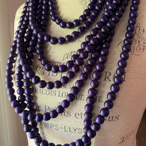 Cobalt Navy Blue Color Wooden Bead Necklace - Multi-Strand Layers - Boho Chic Style - Bohemian Muse in Navy Handmade by SplendorVendor
