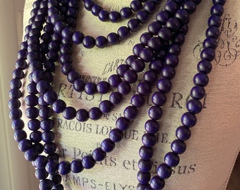 Cobalt Navy Blue Color Wooden Bead Necklace - Multi-Strand Layers - Boho Chic Style - Bohemian Muse in Navy Handmade by SplendorVendor