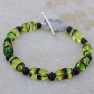 Lemon Lime and Brown Glass Beads with Dark Brown Achira Seeds - Key Lime by SplendorVendor