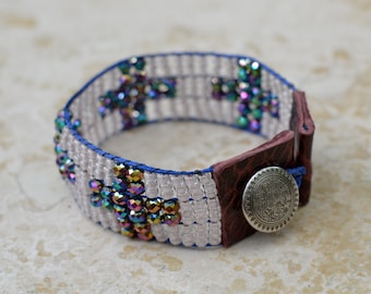 Loomed Beaded Bracelet with Cross Bling - Sundance Style Artisan Jewelry - Bling Bling by SplendorVendor