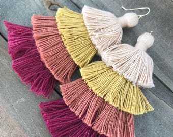 Fall Multi-Color Cascade Tassel Earrings with Gold-Filled Earwires - Tassel Boho Style - Tassel Cascade Handmade by SplendorVendor