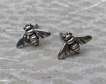 Bee Stud Earrings - Sterling Silver Itty Bitty Bee Earrings - Dainty Stud Honey Bee Earrings - BEE HAPPY Earrings Handmade by SplendorVendor