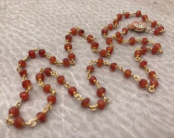 Carnelian Necklace - Faceted Carnelian Gemstones Wire-Wrapped with Gold Vermeil - Rosary Style  - Golden Sunset by SplendorVendor