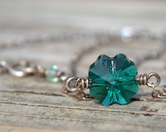 Rock the Shamrock - Swarovski Crystal Shamrock necklace with oxidized sterling silver chain - St. Patrick's Day Jewelry