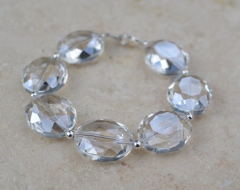 Chunky Clear Crystal Bracelet with Sterling Silver - BLING by SplendorVendor