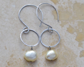 Pale Yellow Pearl Dangle Earrings - Fresh Water Pearls - Sterling Silver - Daffodil handmade by SplendorVendor