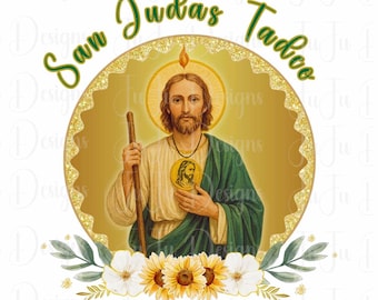 San Judas Tadeo PNG, Vibrant Catholic Sublimation Design, Religious Clipart For Shirts, Mugs & Crafts (Digital Download)