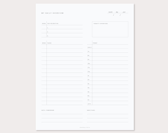 Daily Overview Planning Sheet - Printable File // Daily Organizer, Daily Planner, Organization, Mindful Planning, Undated Planner, Printable