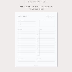 Puede incluir: Hoja de planificación diaria imprimible con secciones para "Mi resumen diario", "Hecho para prioridades", "Hecho hoy", "Hasta mañana", "Intenciones de hoy", "Hoy", "Temprano", "Tarde", "Saludos", y "Mañana y noche".