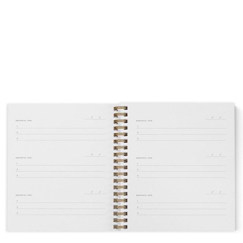 May include: A white spiral bound journal with the words "Grateful For" printed on each page. The journal is open to a page with lines for writing.