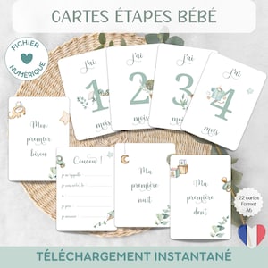 Cartes étapes Bébé, modèle Aquarelle Vert | EN FRANÇAIS | Fichier numérique à imprimer