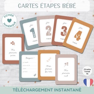 Baby Milestone Cards, Floral Number Model | IN FRENCH | Digital file to print