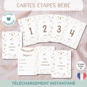 Baby-Meilensteinkarten, Modell Céleste | AUF FRANZÖSISCH | Digitale Datei zum Ausdrucken