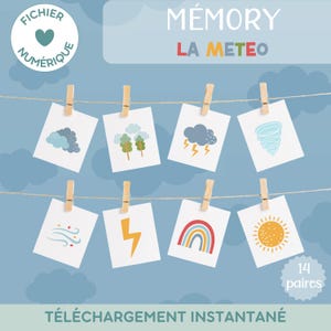 Jeu Memory pour enfant, Thème Météo | Fichier numérique à imprimer