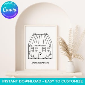 Custom GPS & Family House Poster | Flowers style | Edit yourself DIY Download, Canva Template
