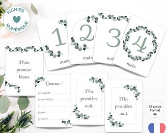 Baby Milestone Cards, Eucalyptus model | IN FRENCH | Digital file to print