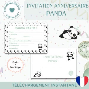 Carte d'Invitation Anniversaire Panda, enveloppe incluse, Panda Party DIY | EN FRANÇAIS | Fichier numérique à imprimer