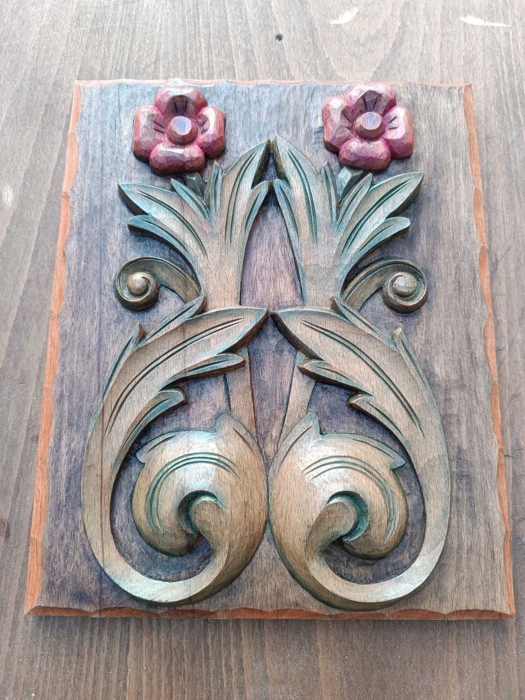 Hand-carved Wooden Floral Wall Art -intricate Flower and Leaf Design ...