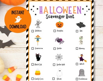Gra w poszukiwanie skarbów na Halloween do wydrukowania, aktywność dla dzieci (PDF)