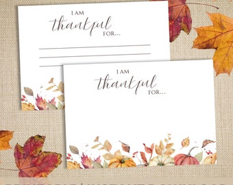 Jag är tacksam för kort, tacksamhetskort, utskrivbar PDF, Thanksgiving, Friendsgiving, Thanksgiving-bord, Thanksgiving-aktivitet