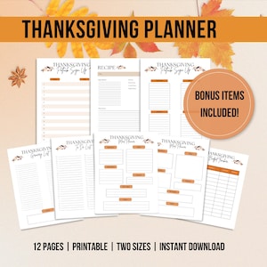 Printable Thanksgiving Planner, Thanksgiving Menu, Printable Holiday Planner, Meal Planning, Printable Planner