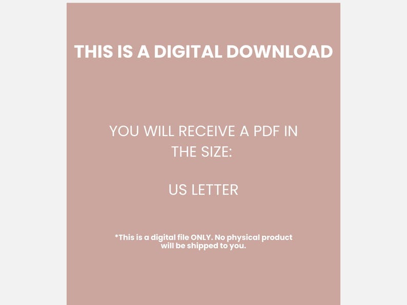K&ouml;nnte beinhalten: Ein Hinweis auf einen digitalen Download mit dem Text "Dies ist ein digitaler Download. Sie erhalten eine PDF-Datei im Format: US Letter. *Dies ist ausschlie&szlig;lich eine digitale Datei. Es wird kein physisches Produkt versandt."