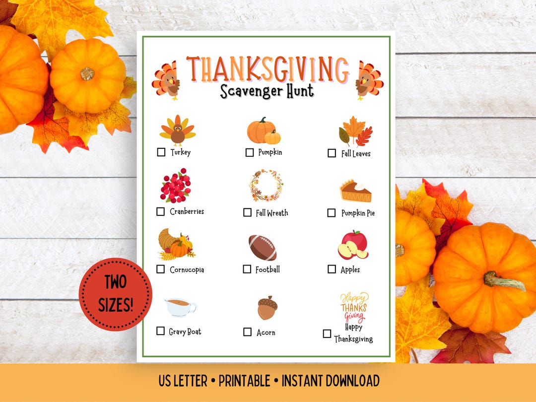 Printable Thanksgiving Game, Thanksgiving Scavenger Hunt, Thanksgiving ...
