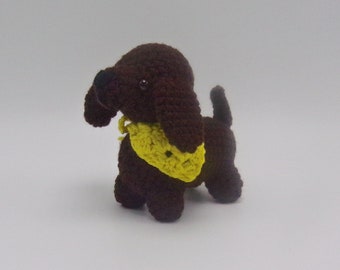 Crochet Miniature Chocolate Dachshund Puppy - Amigurumi Stuffed Animal or Shelf Sitter